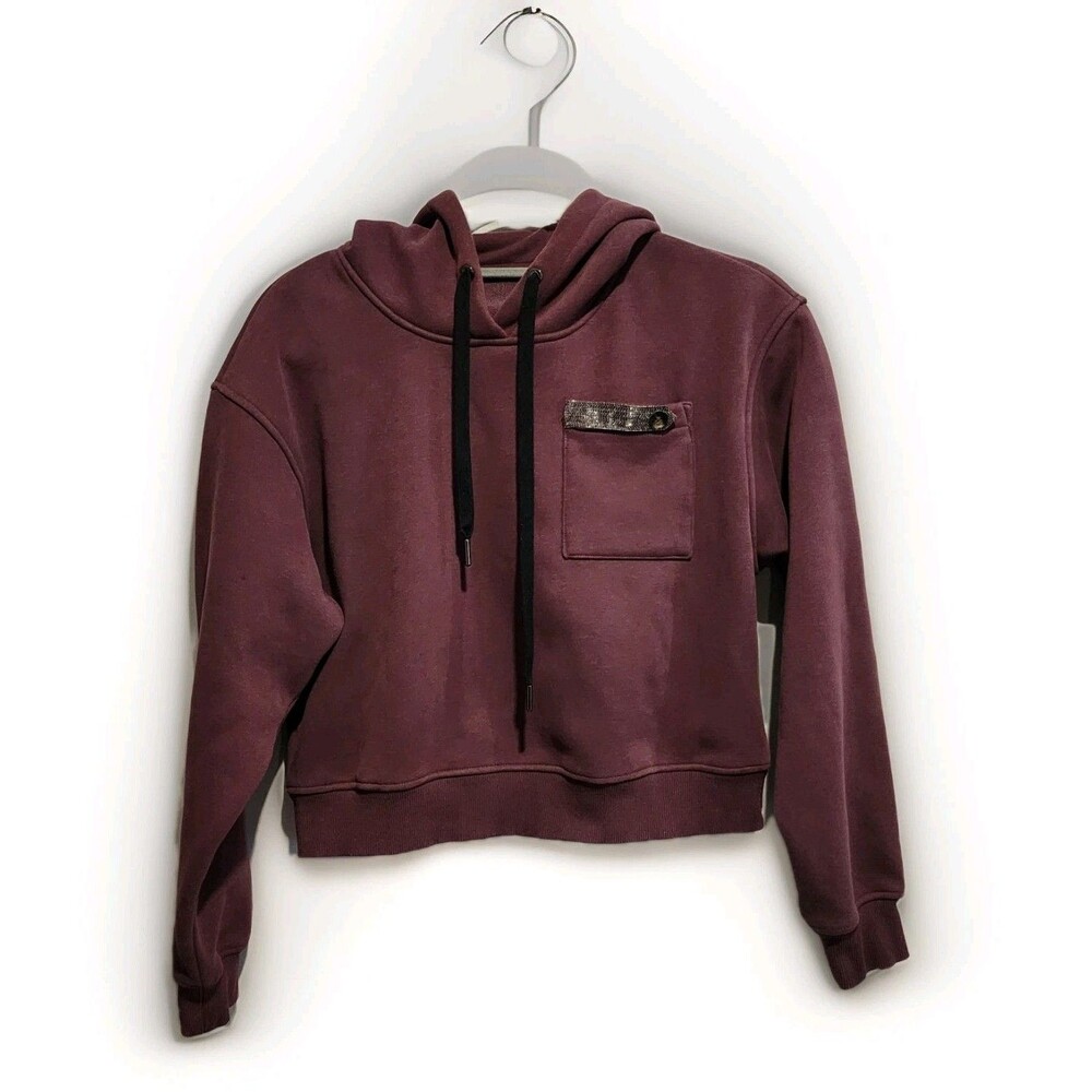Made In Italy Cropped Cotton/Silk Blend Hoodie W/Metal Mesh Detail Purple Size 2